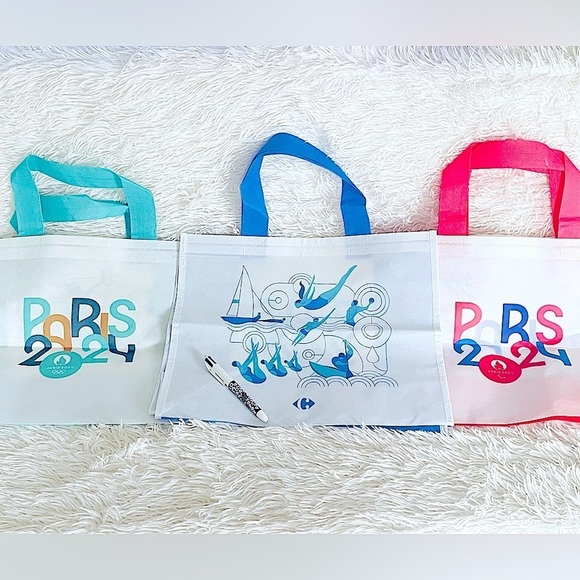 None Handbags - 4pc Olympic’s 2024 France shopping tote bags 3 & 1 pen writes in multiple colors